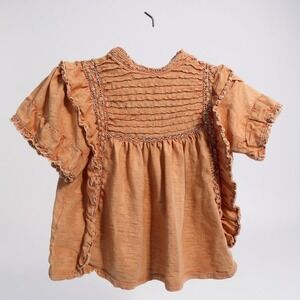 Free People XS‎ Peach Ruffled Short Sleeve Blouse